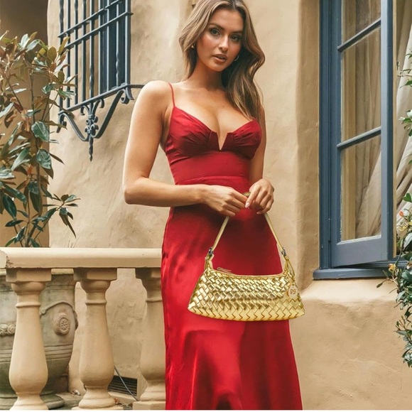 PS Handbags - Woven Faux Leather Gold Purse
